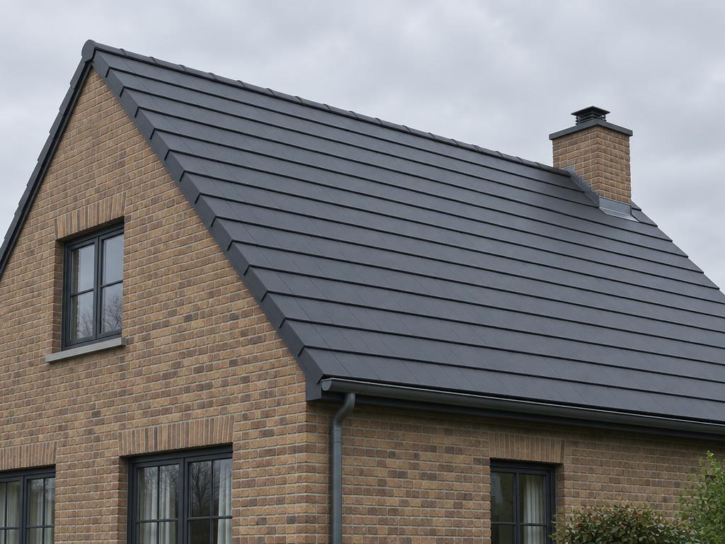 Hellend dak van 120 m² met Stormpan 44 antraciet, gelegd door Merchiers Dak en Woningrenovatie